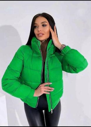 Куртка женская короткая дутая осенне-зимняя - 005 ярко-зелёный цвет