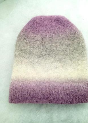 Вязано-валяный комплект: шапка-бини и варежки4 фото