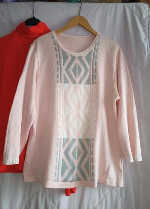 Джемпер,свитер розовый с геометрическим рисунком,48-54разм.1 фото