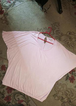 Трикотажная-стрейч,нежно-розовая блузка с интересным рукавом,большого размера,cellbes7 фото