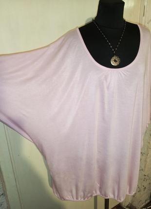 Трикотажная-стрейч,нежно-розовая блузка с интересным рукавом,большого размера,cellbes4 фото
