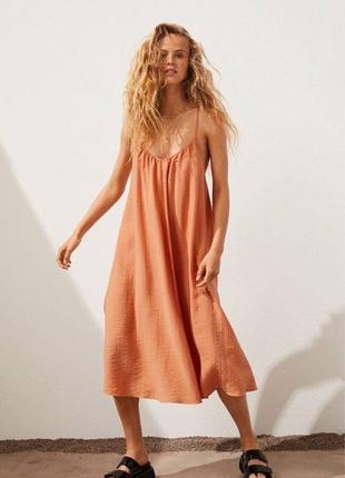Шикарний літній сарафан плаття оверсайз h&m, персиковий сарафан на тонких бретелях, плаття h&m2 фото