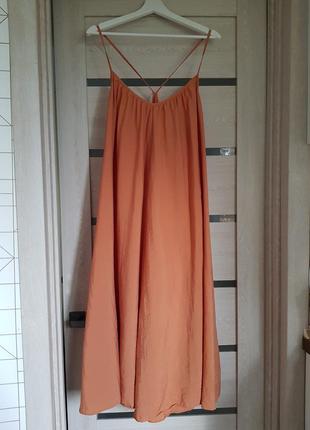 Шикарний літній сарафан плаття оверсайз h&m, персиковий сарафан на тонких бретелях, плаття h&m8 фото