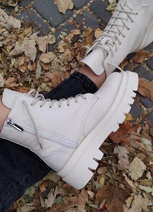 Стильні черевики жіночі шкіряні бежеві/молочні осінні,весняні (байка) зимові...