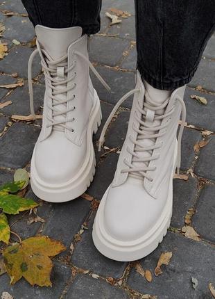 Стильні черевики жіночі шкіряні бежеві/молочні осінні,весняні (байка) зимові...