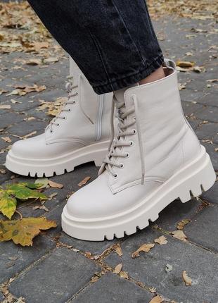 Стильні черевики жіночі шкіряні бежеві/молочні осінні,весняні (байка) зимові...