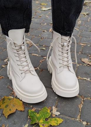 Стильні черевики жіночі шкіряні бежеві/молочні осінні,весняні (байка) зимові...