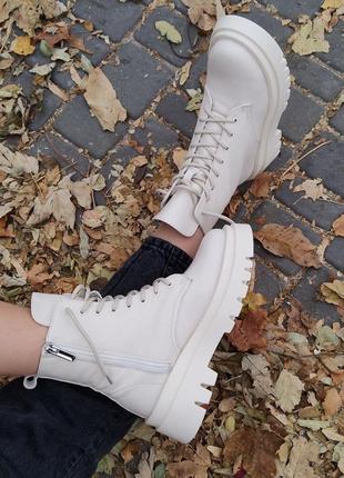 Стильні черевики жіночі шкіряні бежеві/молочні осінні,весняні (байка) зимові...