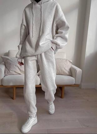 Костюм двойка,тёплый костюм,худи oversize,худи свободного кроя,удлинённый худи,худи на шнуровке с капюшоном,спортивные штаны,джоггеры высокая талия2 фото