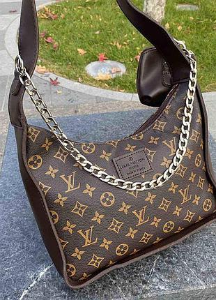 Жіноча міні сумочка на плече у стилі луї вітон з ланцюжком, сумка клатч екокожа коричневий