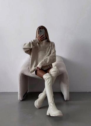 Женский длинный свитер ангора теплый бежевый кофта стильный однотонный4 фото
