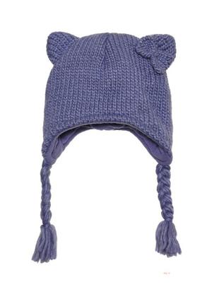 Шапка на флисе девочке с люрексом и ушками 44/46см