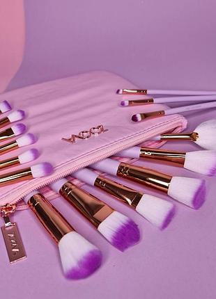 ✨набір пензлів для макіяжу zoeva pink (15 шт.)