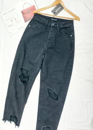 Черный джинсы рваные mom бойфренды высокая посадка2 фото