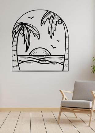 Набір наклейок на стіну (скло, меблі, дзеркало, метал) "океан, пальми, сонце, чайки"