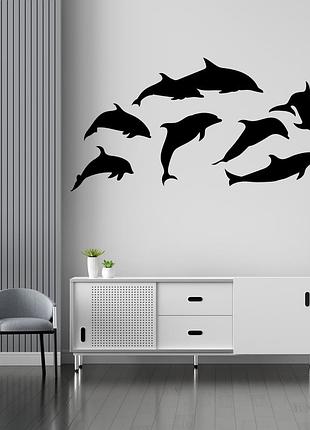 Набор наклеек на стену, стекло, мебель, зеркало, металл "дельфины"