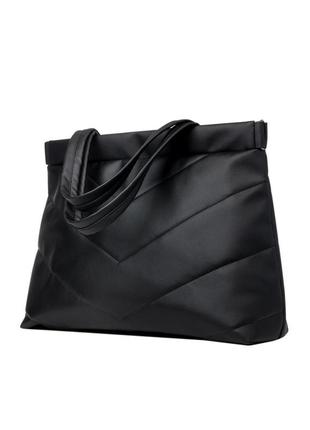 Жіноча сумка шопер чорна екошкіра5 фото