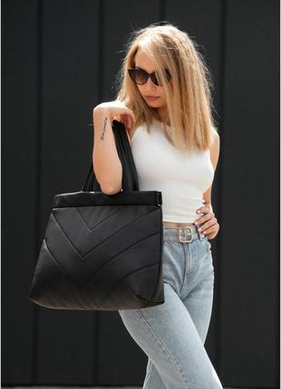 Жіноча сумка шопер чорна екошкіра3 фото