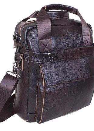 Кожаная мужская сумка через плечо из кожи для документов ноутбука коричневая кожа 30х26 8s8861-1 brown польша