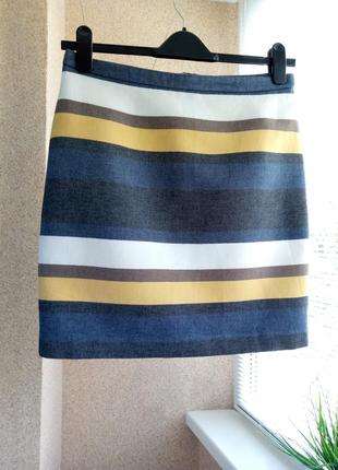 Прямая  юбка мини в разноцветную полоску1 фото