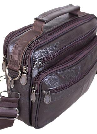 Кожаная сумка мужская через плечо из кожи барсетка кожа люкс 23х19х6см 8s205 коричневая польша