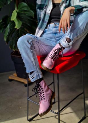 Dr.martens pink 1460 женские розовые ботинки доктор мартинс берцы на осень весну демисезон жіночі рожеві черевики скидка знижка3 фото