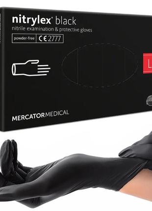 Перчатки нитриловые mercator medical nitrylex (100 шт), размер l, чёрные