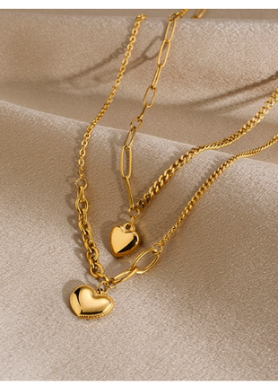 Подвійне кольє серця, золота підвіска, ланцюг