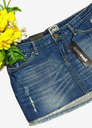 Брендовая джинсовая юбка спідниця gina jeans коттон этикетка