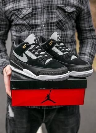 Мужские высокие кожаные кроссовки nike air jordan retro 3 black  #найк