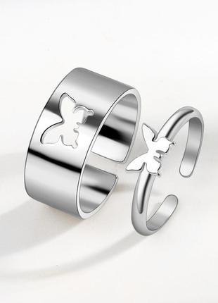 Парные кольца с бабочкой регулиремые, украшения для влюбленных, подарок на годовщину, в цвете серебро1 фото