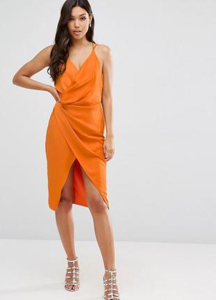 Asos помаранчеве плаття коралове по фігурі олівець футляр міді на бретельках ошатне
