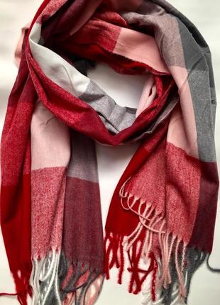 Шарф кашемір клітинка бордово-сірий