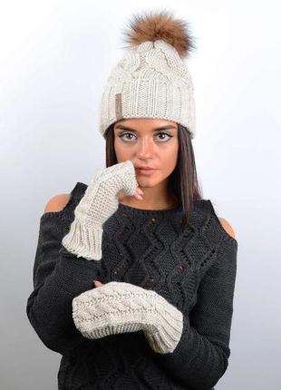 Комплект шапка і митинки