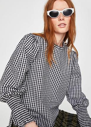 Хлопковая блуза zara в клетку. оригинал, испания