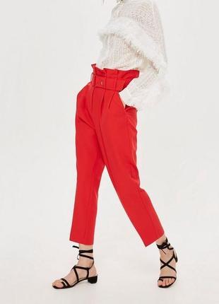 Новые красные брюки штаны с поясом на высокой посадке нові червоні штани висока посадка topshop xs/s