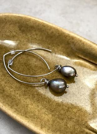 Мінімалістичні сережки з перлами кеши, барочні перлини2 фото