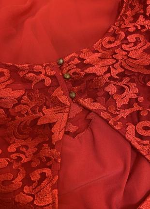 Шикарный красный комплект топ+юбка, выглядит как вечернее платье.7 фото