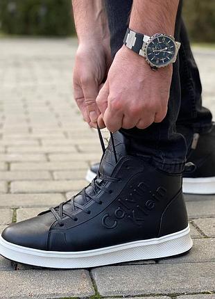 Ботинки мужские calvin klein натуральная кожа черные