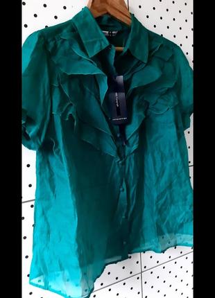 Хлопкова легка блузка з воланами спереду  зелено-синя розмір.