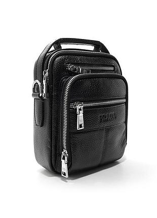 Сумка мала через плече, органайзер шкіряна чорна 619-633