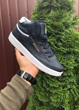 Чоловічі демісезонні кросівки прошиті сині reebok club c85 face🔥