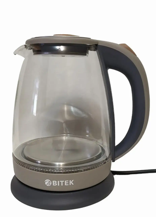 Электрочайник чайник электрический дисковый стеклянный с подсветкой 1,8 л. bitek bt-31107 фото
