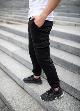 Чорні спортивні  штани з тринитки на флісі чоловічі с м л хл ххл3 фото