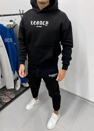 Мужской чёрный костюм(худи штаны) чоловічий чорний костюм(худі штани)