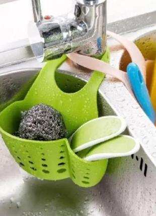 Корзинка для губок, мочалок, силикон, цвет оливковый, размер самой корзинки 16*8см
