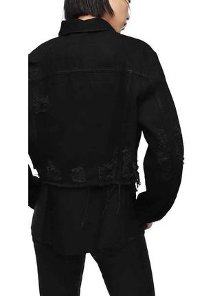 Женская укороченная джинсовая куртка diesel черного цвета, с рваностями2 фото