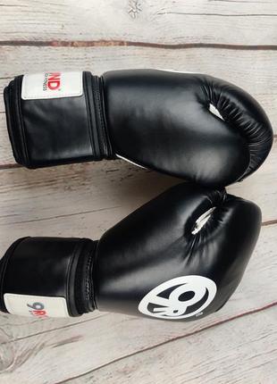 Рукавички 9round 14 oz fitness boxing gloves для боксу і кікбоксингу чорно-білі2 фото