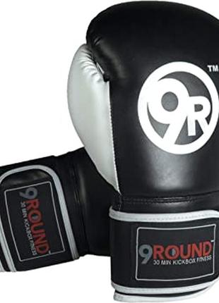 Рукавички 9round 14 oz fitness boxing gloves для боксу і кікбоксингу чорно-білі1 фото