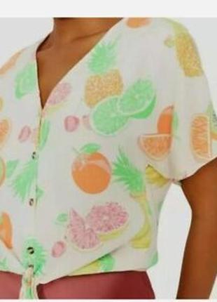Легка блуза на зав'язках в тропічних фруктах warehouse2 фото